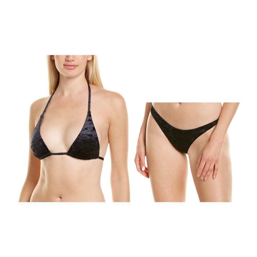 SHAN Velours‎ Onyx Black Velvet Bikini Set Size 8 Triangle Top & Bottom Swimsuit